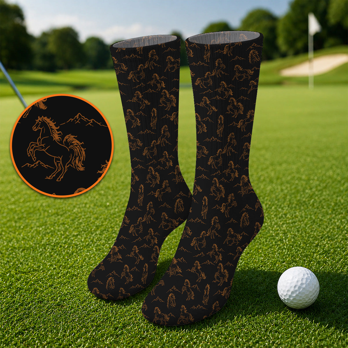 Crazy Horse Golf Pattern Socks, American Quarter Horse Golf Sock, Western Horse Gift for Golfers