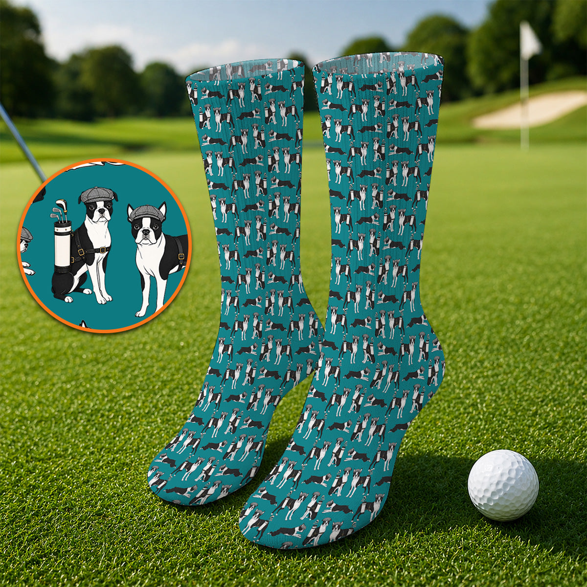 Boston Terrier Pattern Golf Socks, Boston Terrier Golf Sock, Funny Golf Gift For Golfer