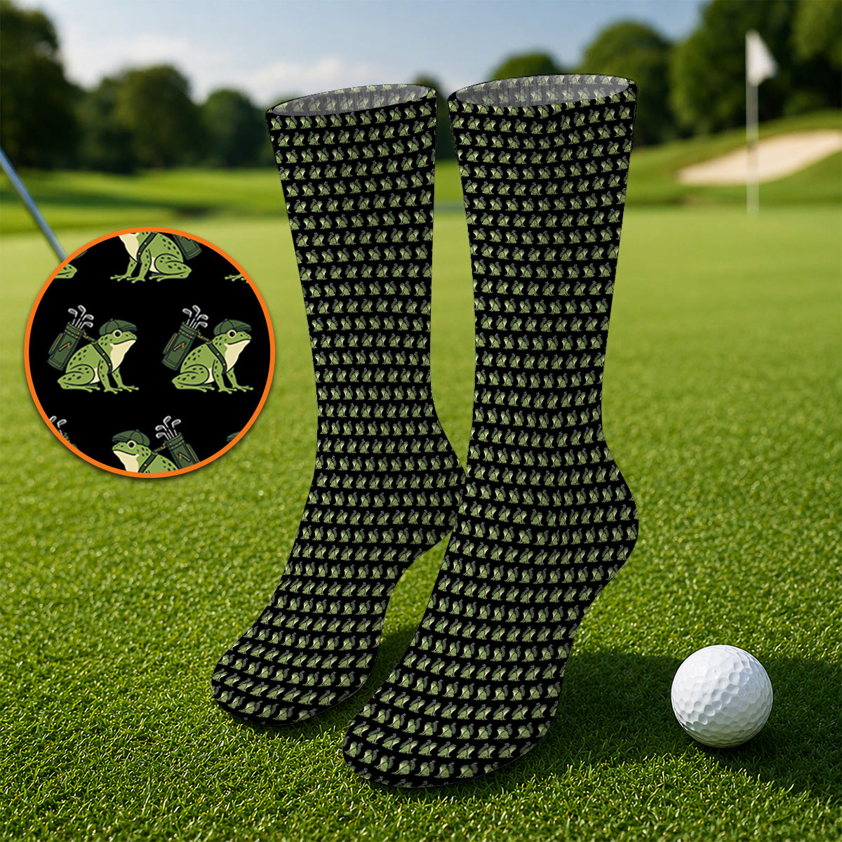 Funny Frog Golf Socks, Cute Frog Pattern Golf Sock, Unique Golf Gift For Golfer