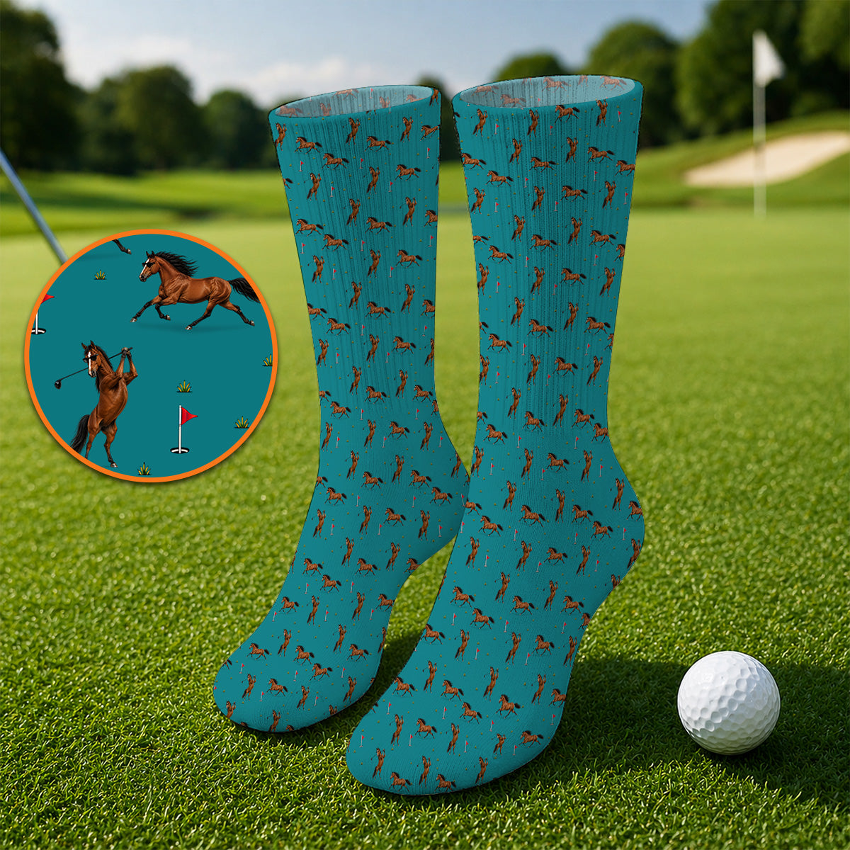 Crazy Horse Golf Pattern Sock, American Quarter Horse Golf Socks, Western Horse Gift for Golfers