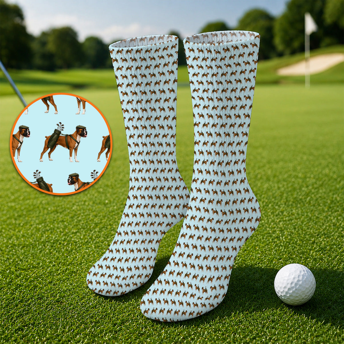 Boxer Dog Golf Socks, Boxer Pattern Golf Sock for Golfer, Golf Gift For Dog Owners
