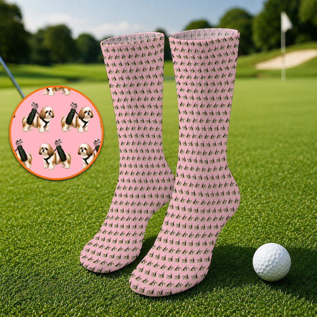 Shih Tzu Golf Sock, Cute Shih Tzu Pattern Golf Socks, Golf Gift For Golfer