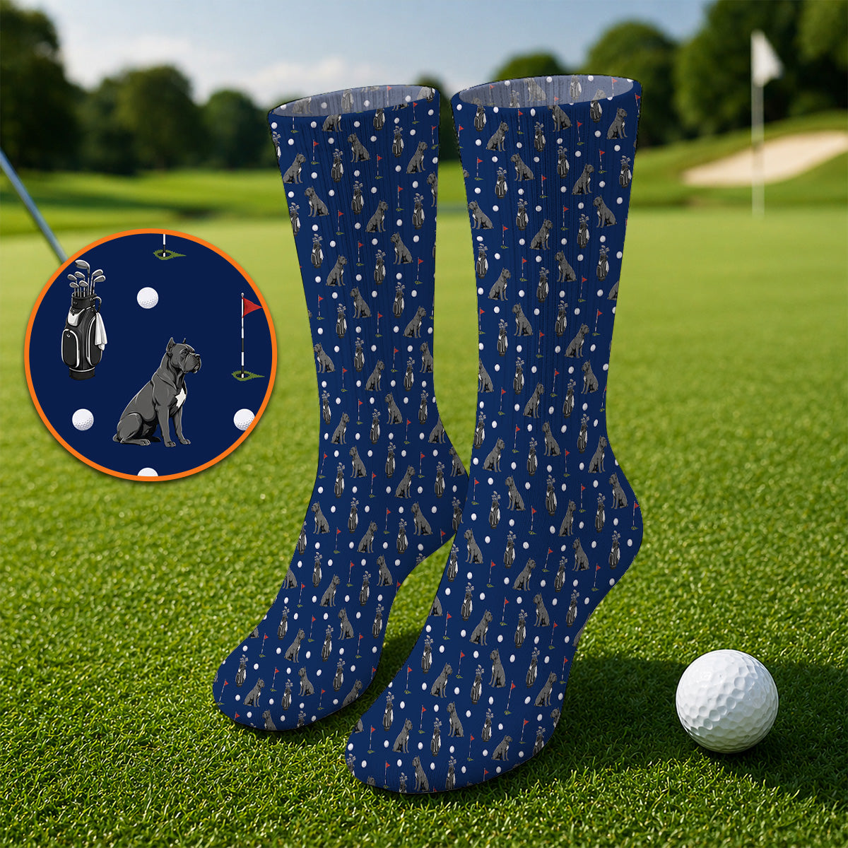 Funny Cane Corso Pattern Golf Socks, Black Cane Corso Golf Sock for Dog Lovers, Golf Gift for Golfers