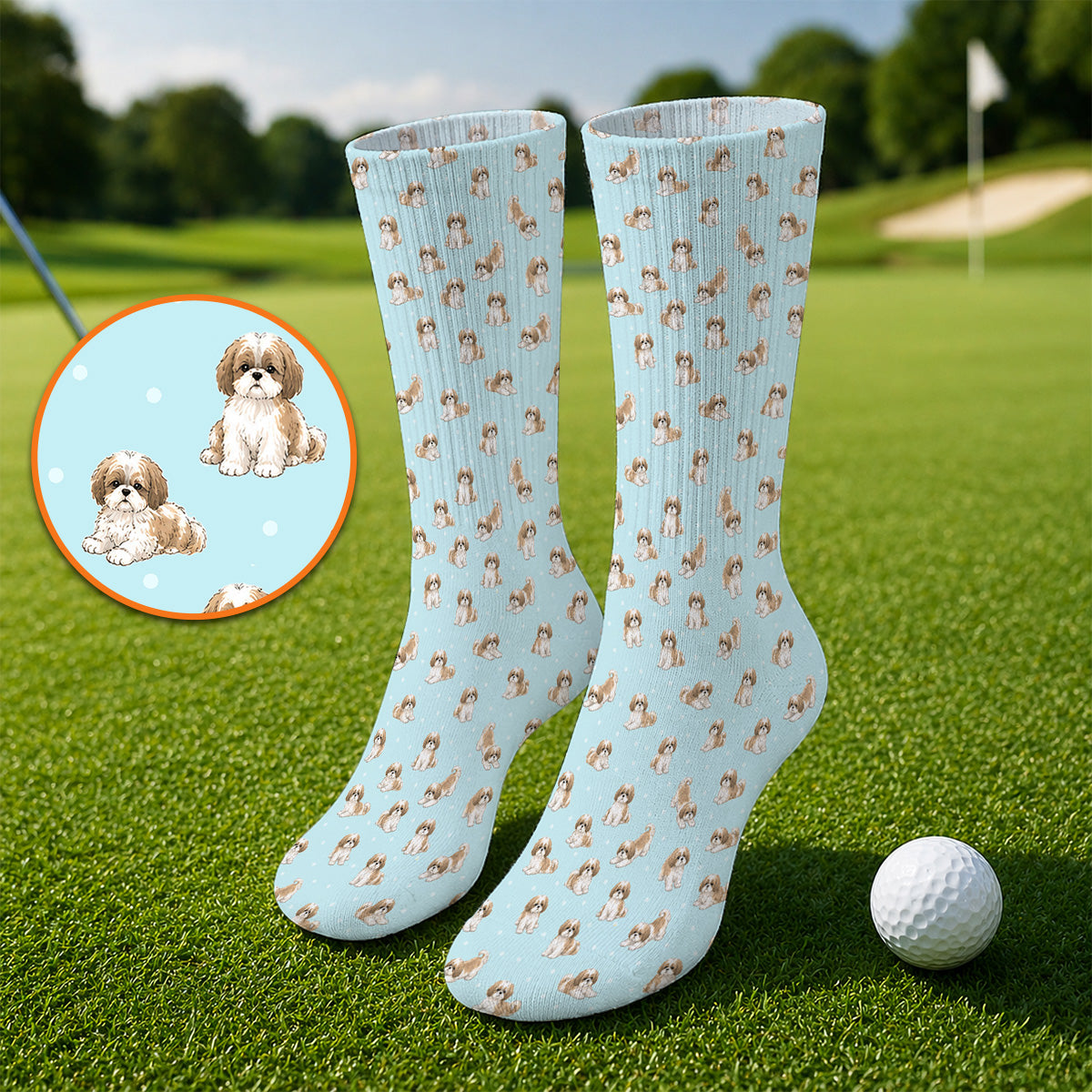 Funny Shih Tzu Golf Sock, Cute Shih Tzu Pattern Golf Socks, Golf Gift For Golfer