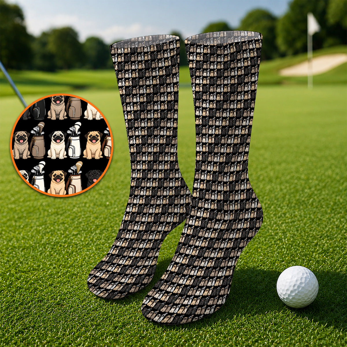 Funny Pug Golf Socks, Pug Pattern Golf Sock For Dog Lovers, Golf Gift For Golfers