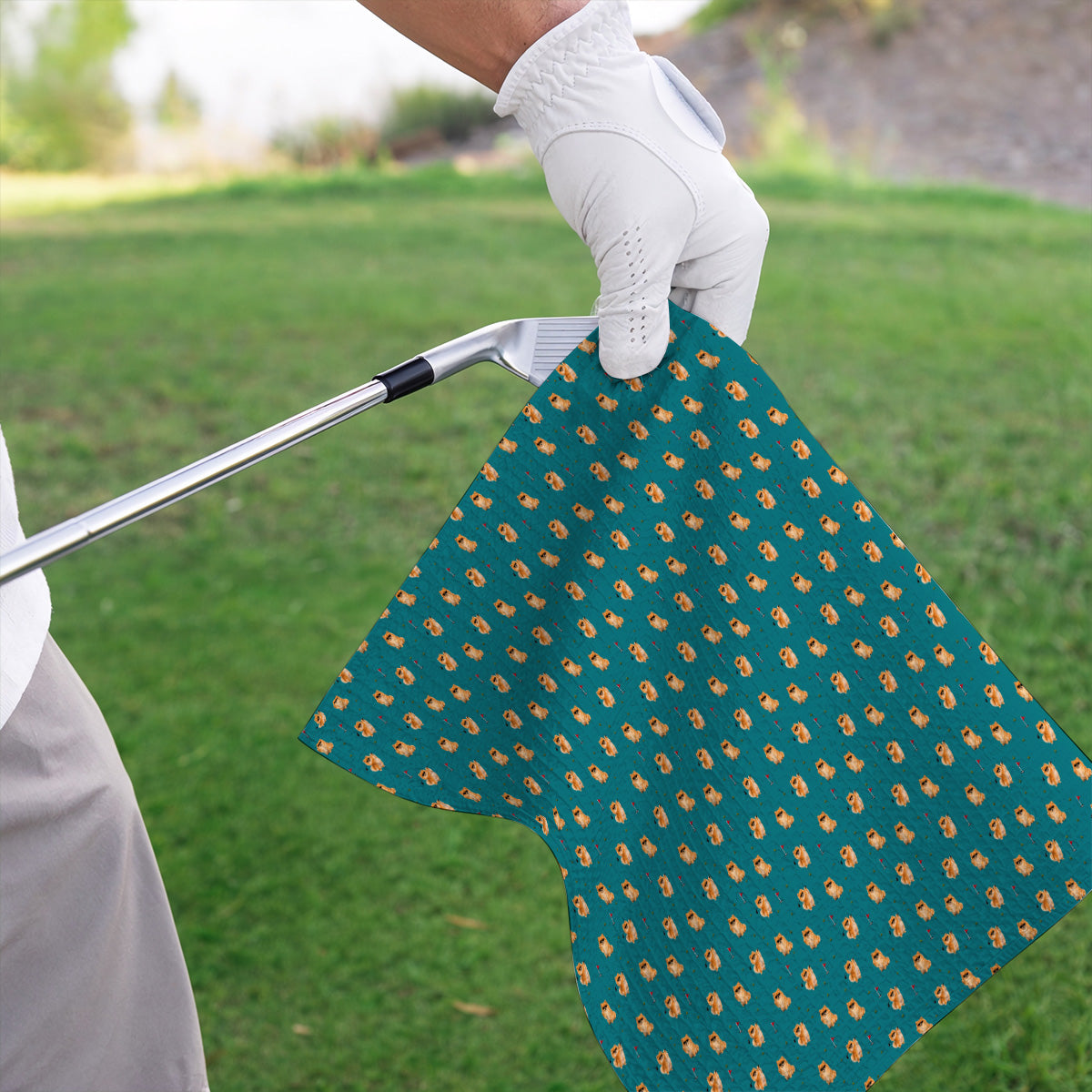 Golden Pomeranian Pattern Golf Towel, Cute Pomeranian Dog Golf Towels, Golf Gift For Golfer