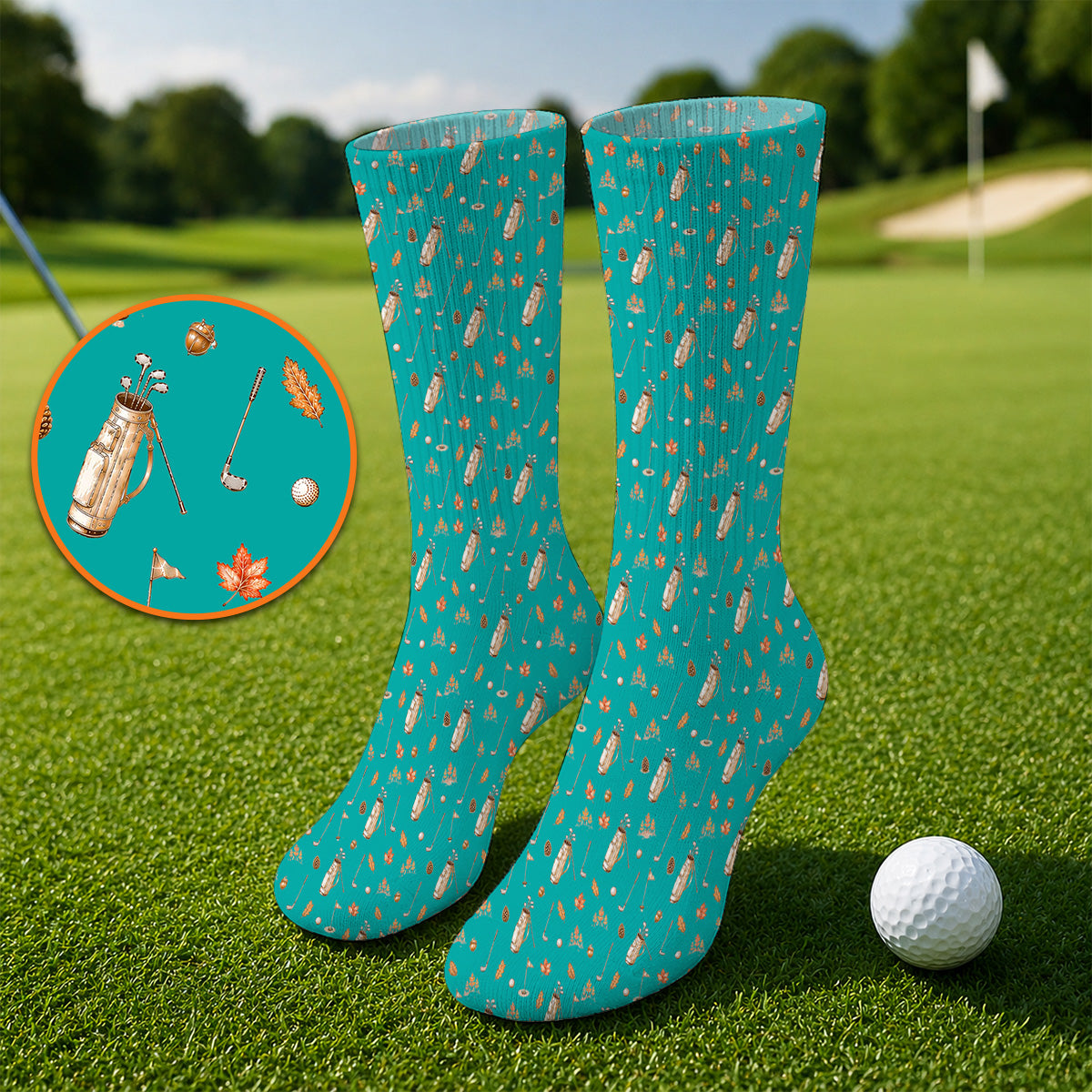 Vintage Squirrel Golf Socks, Autumn Golf Fall Pattern Sock, Golf Gift For Golfer