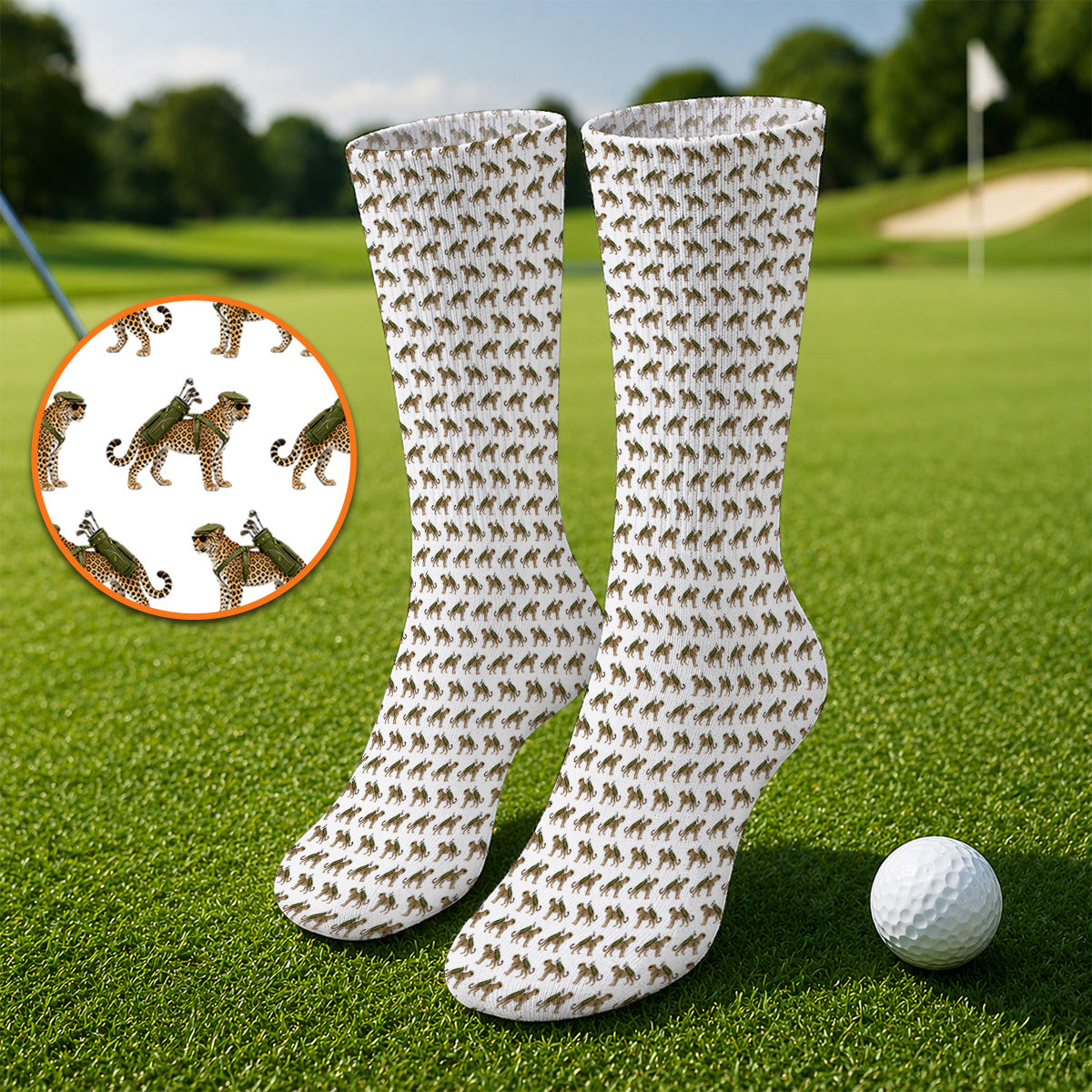 Leopard Golf Socks, Leopard Golf Pattern Sock, Funny Golf Gift For Golfers