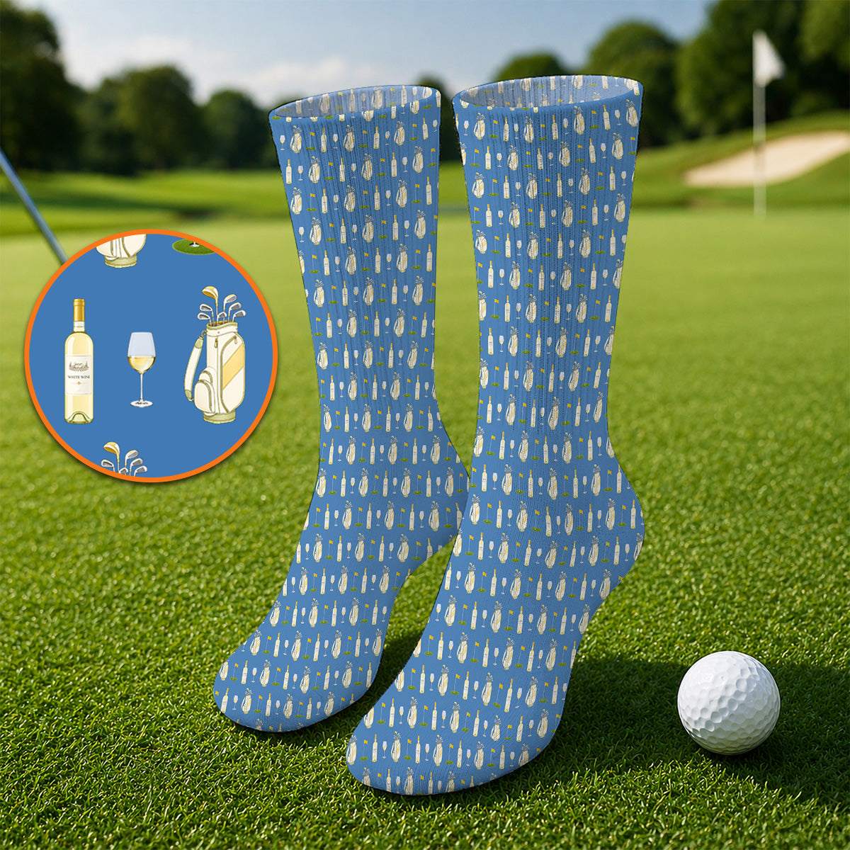White Wine Pattern Golf Socks, Elegant Winery Golf Sock, Wine Golf Gift For Golfer