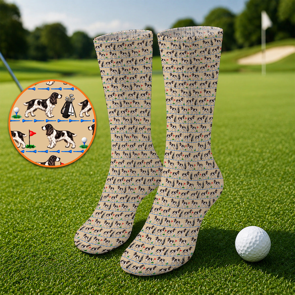 English Springer Spaniel Golf Socks, Crazy Pattern Golf Sock For Dog Lovers, Golf Gift For Golfer
