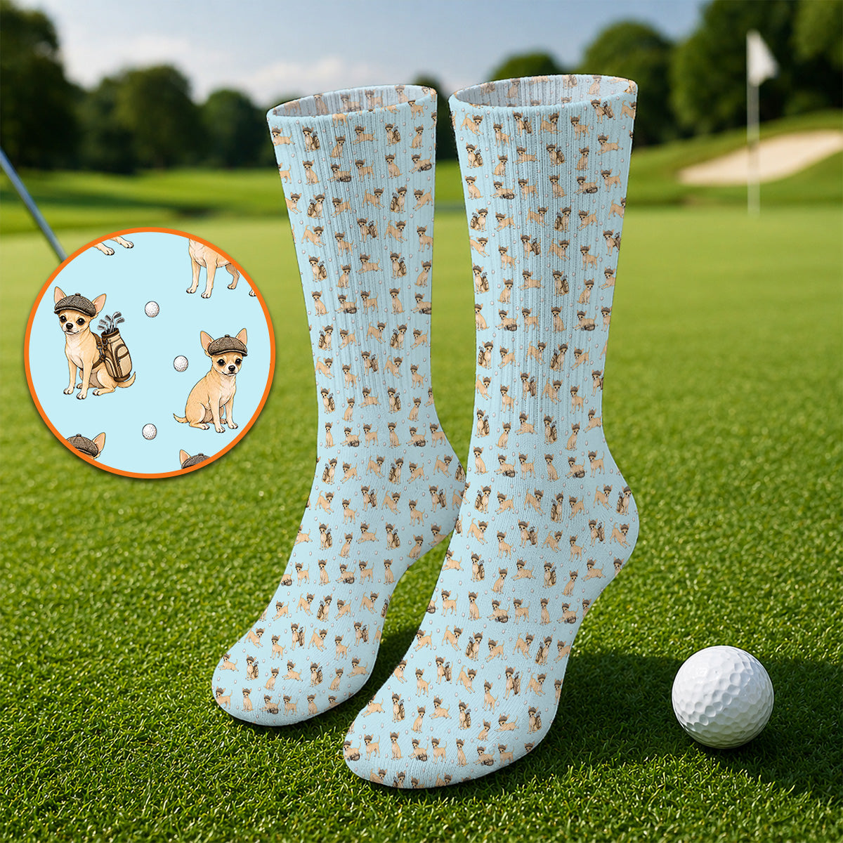 Funny Chihuahua Golf Socks, Cute Chihuahua Pattern Golf Sock for Dog Lovers, Golf Gift For Golfer