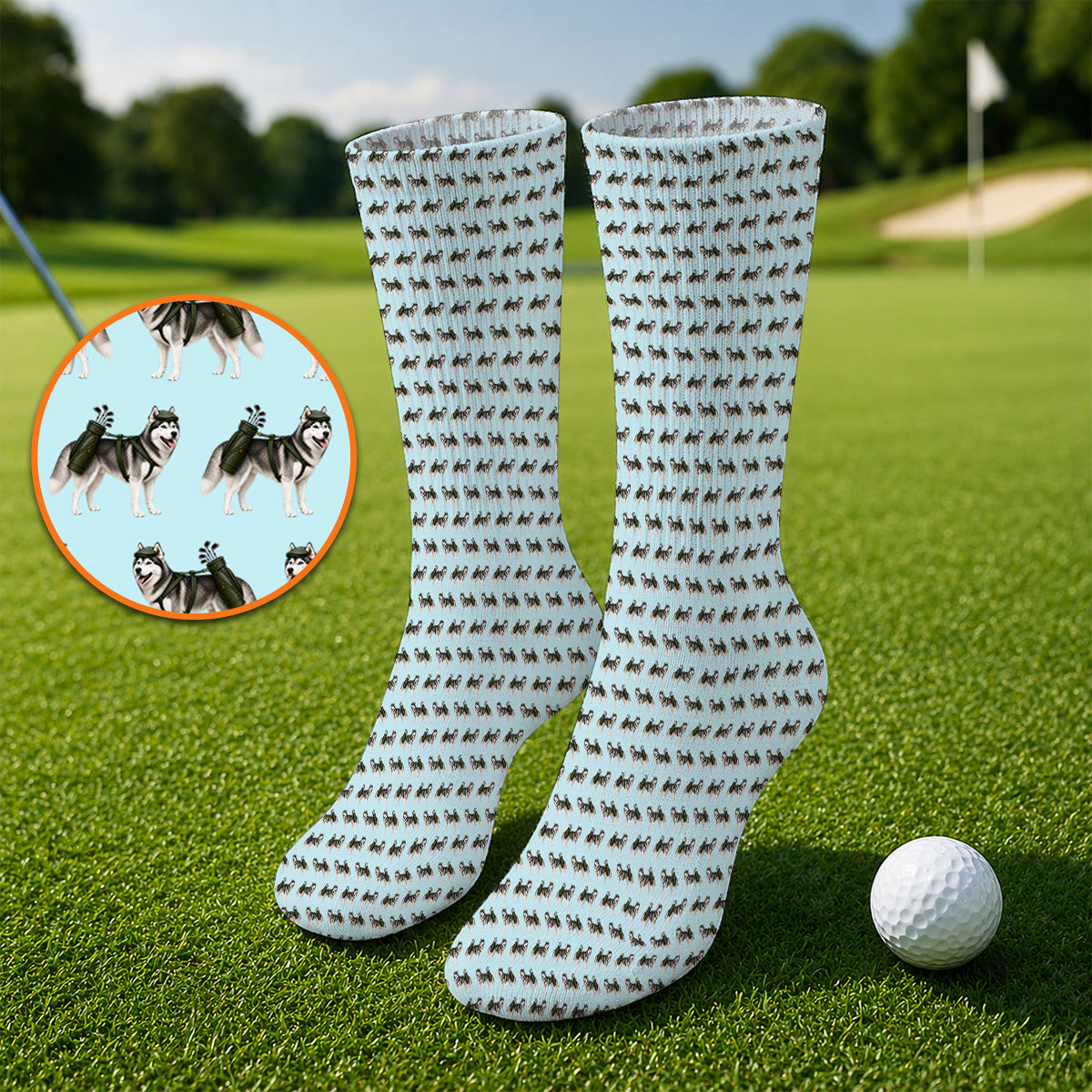 Husky Golf Socks, Husky Sibir Pattern Golf Sock For Golfer, Funny Golf Gift For Dog Lover