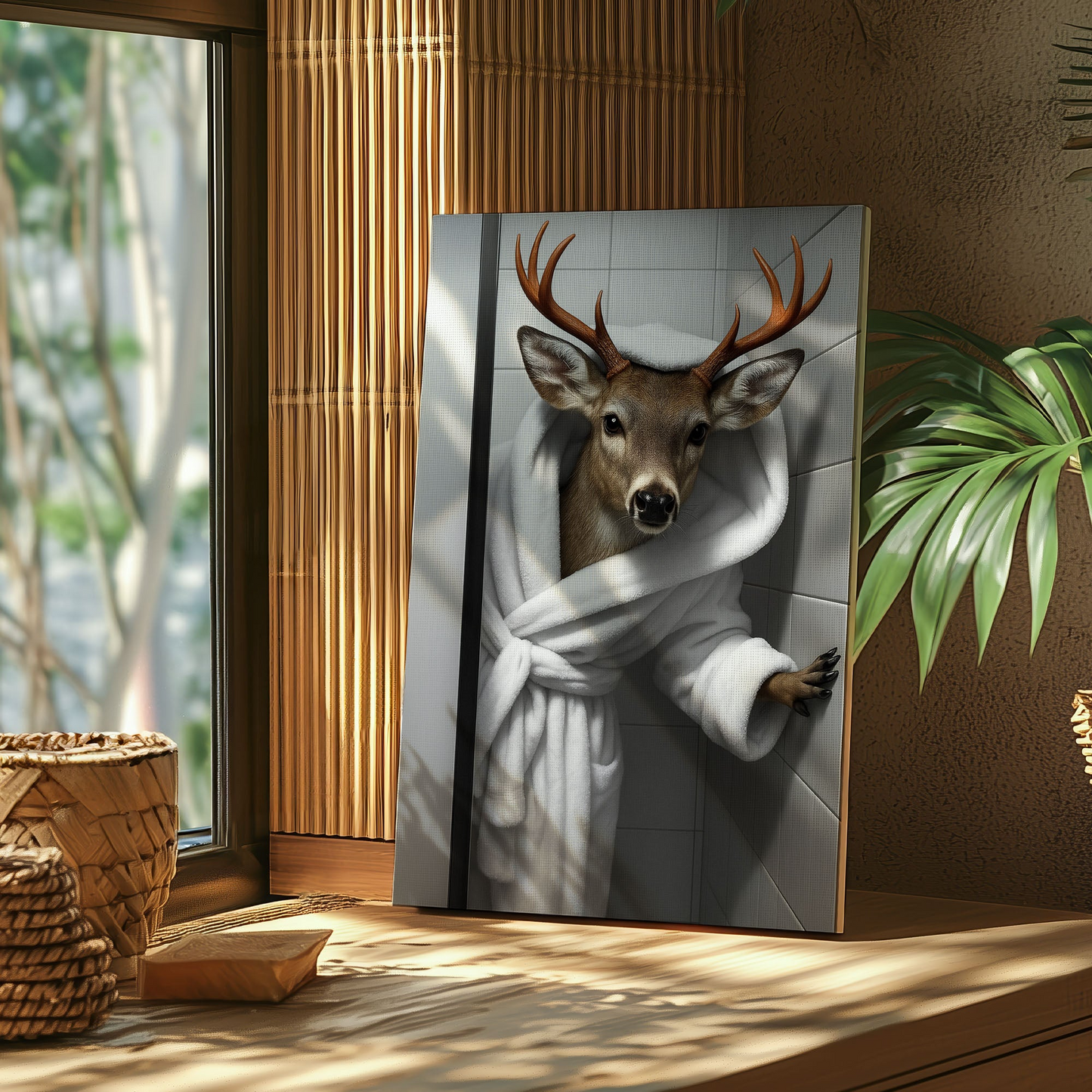 Funny Deer Canvas – Bathroom Wall Art for Your Man Cave