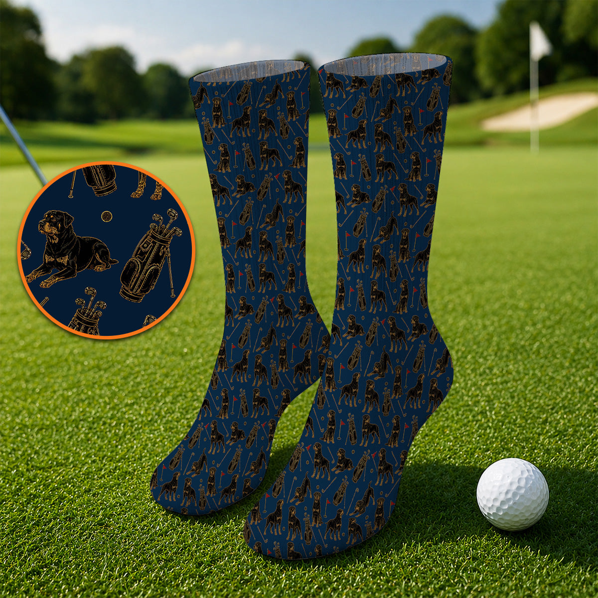 Crazy Rottweiler Golf Socks, Rottweiler Dog Pattern Golf Sock, Golf Gift For Golfer