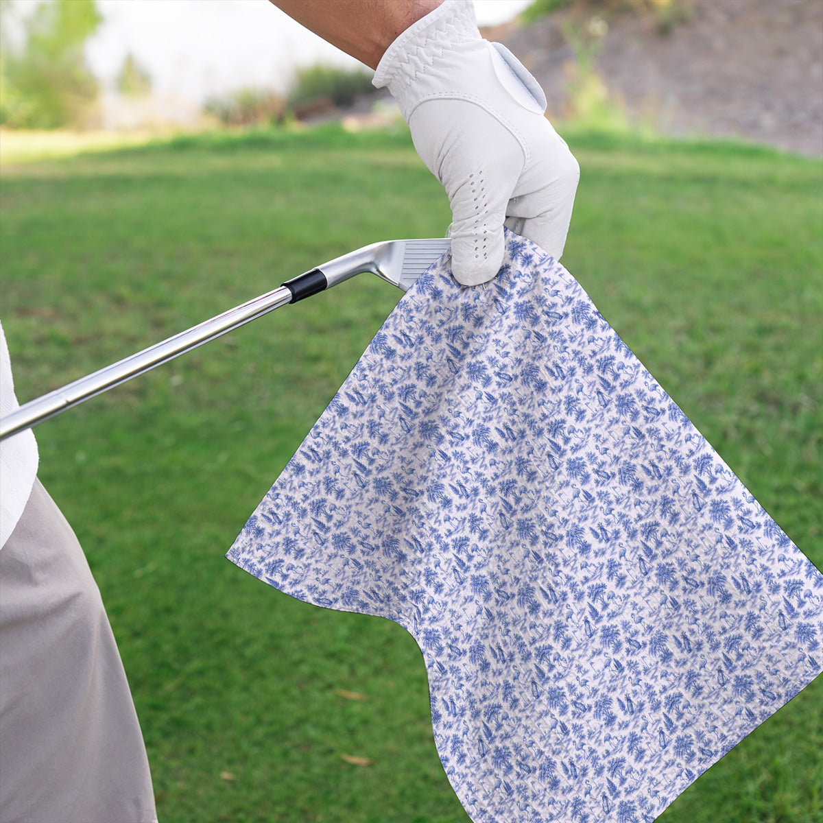 Toile De Jouy Flamingo Golf Towel, Crazy Pink Golf Towels, Golf Gift For Golfer