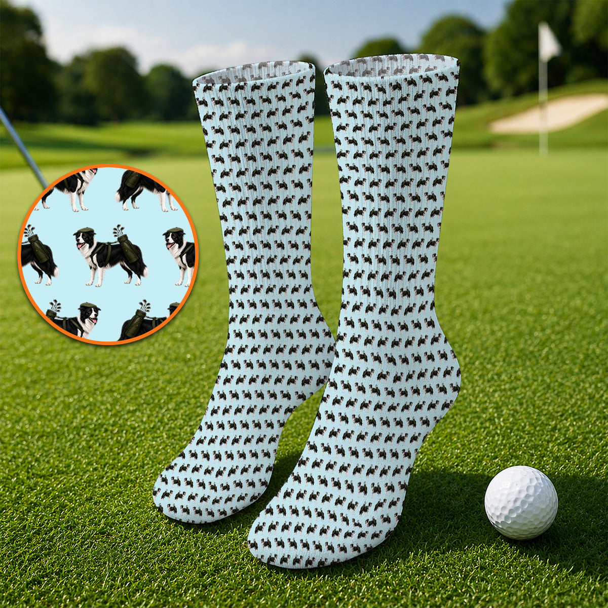 Funny Border Collie Golf Socks, Border Collie Pattern Golf Sock for Golfer, Dog Lovers Golf Gift