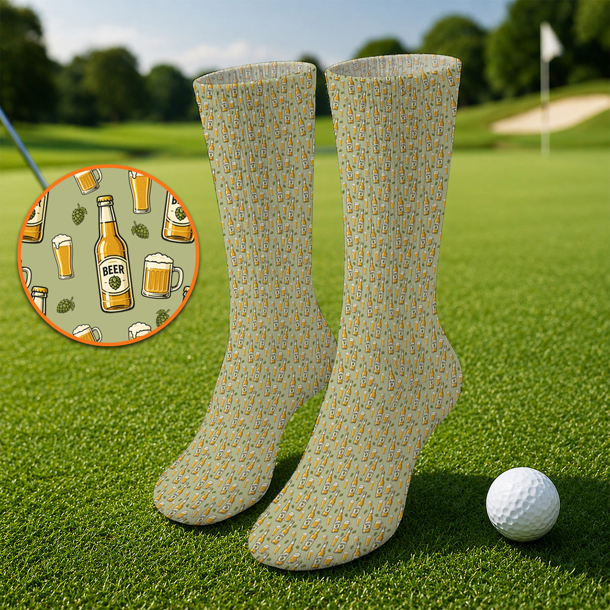 Beer Pattern Golf Sock, Funny Beer Golf Socks, Golf Gift For Beer Lovers
