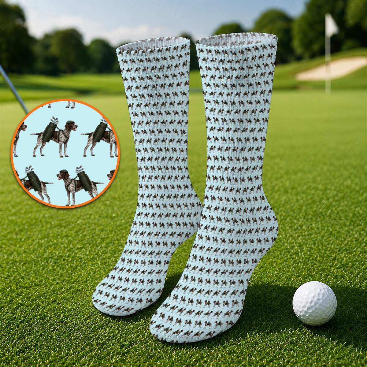 Crazy German Shorthaired Pointer Golf Socks, Pointer Pattern Golf Sock, Golf Gift For Golfer