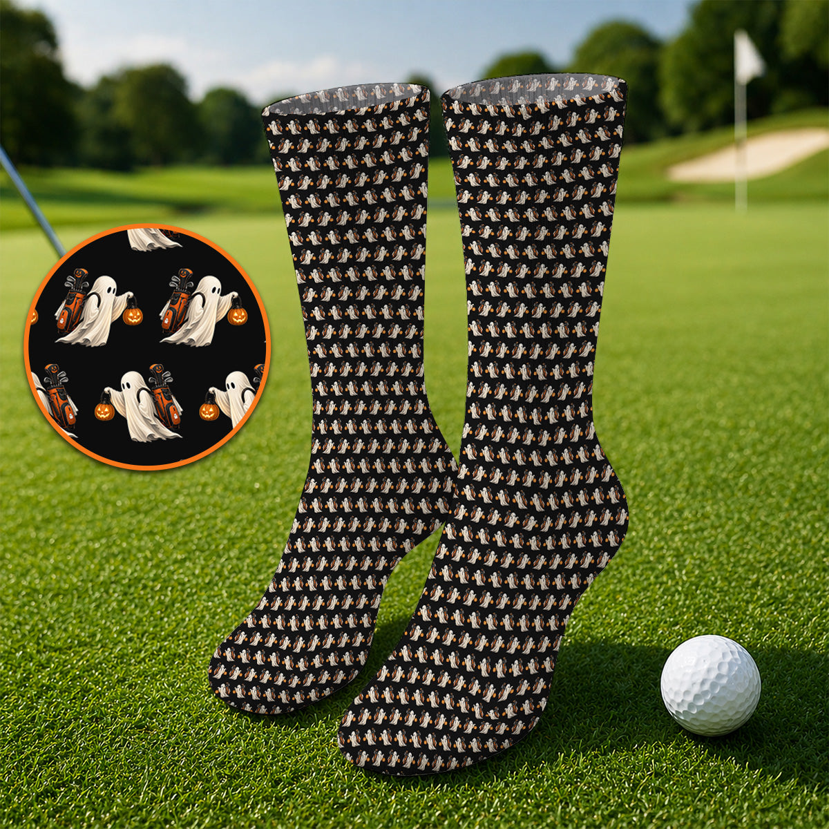Halloween Golf Socks, Ghost Pattern Golf Sock, Spooky Golf Gift for Golf Lovers