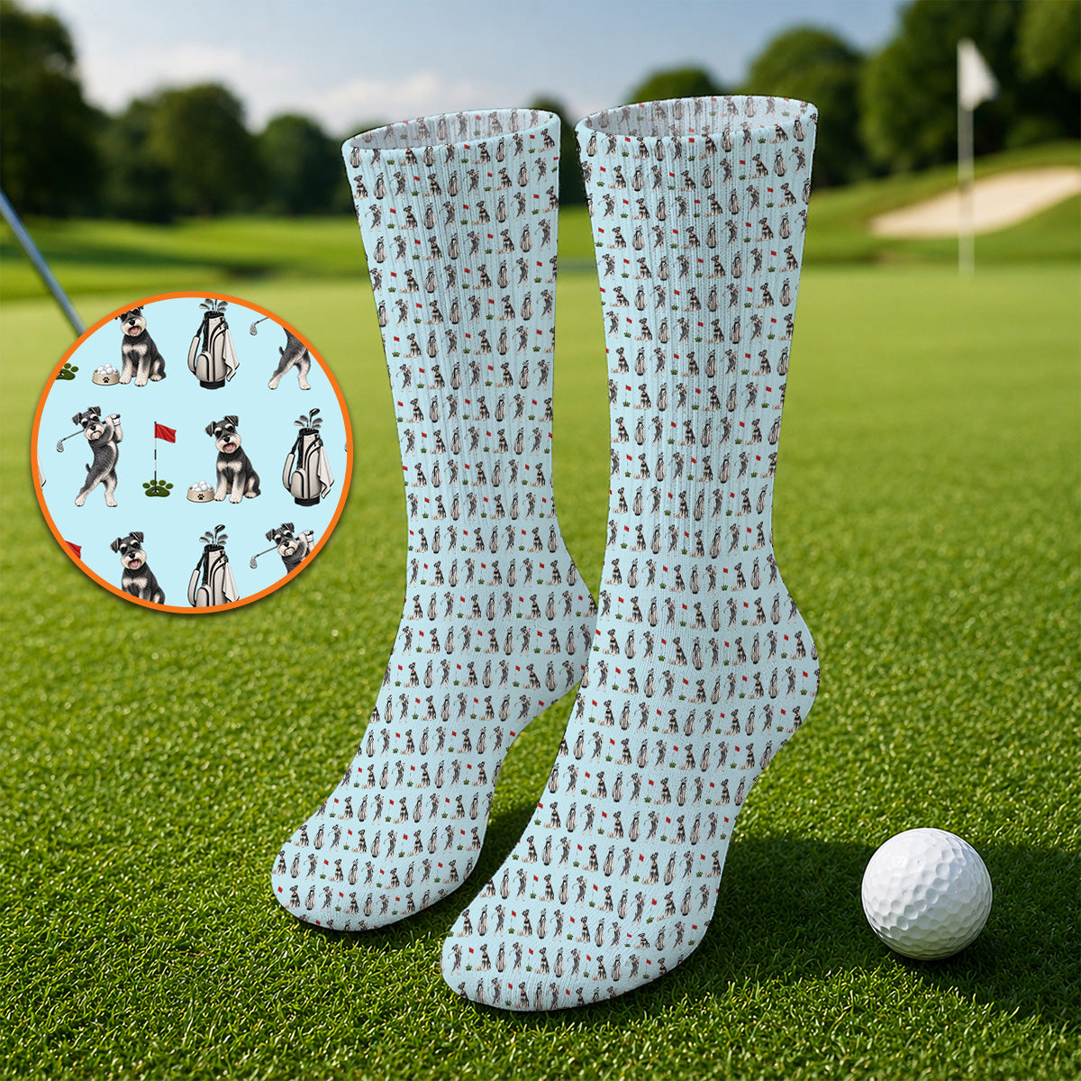 Funny Miniature Schnauzer Golf Socks, Schnauzer Pattern Golf Sock, Gift For Golf Lovers