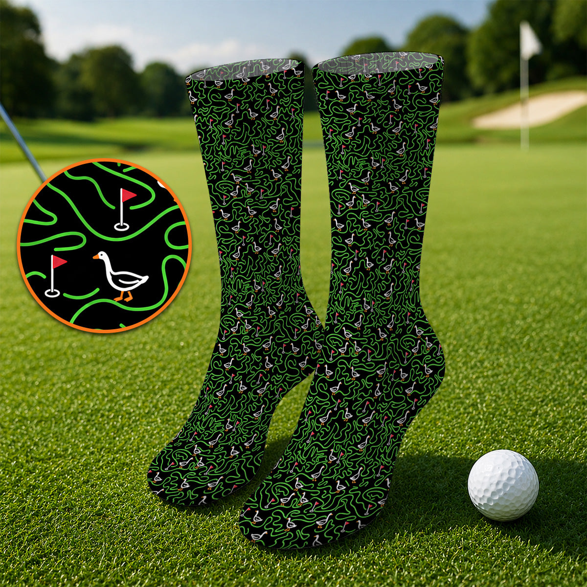 Goose Pattern Golf Socks, Funny Goose & Golf Sock, Golf Gift For Golfer