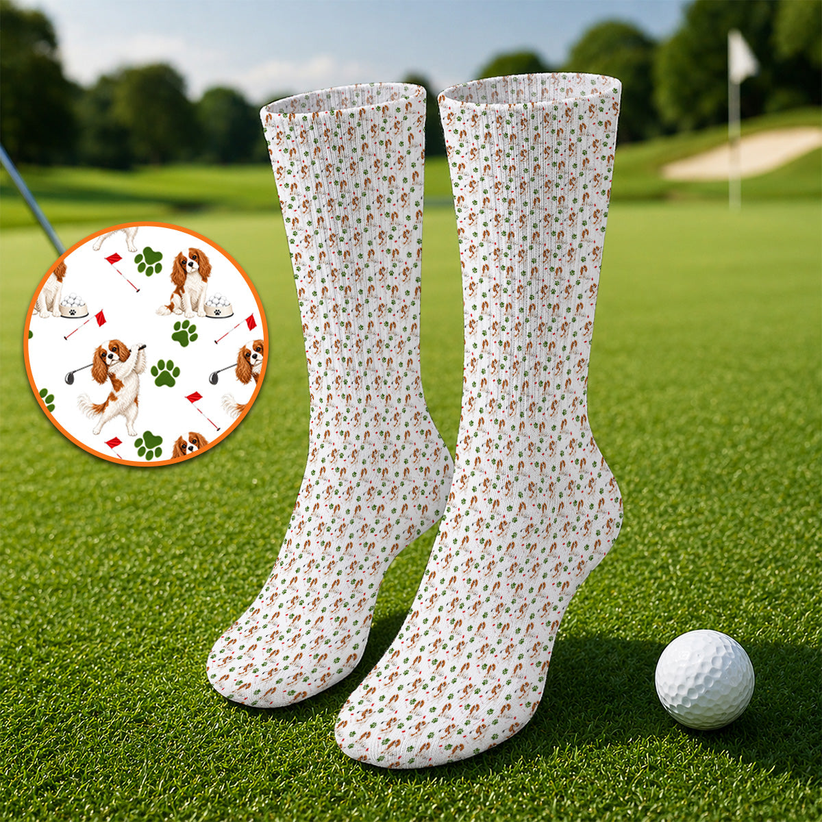 Crazy Cavalier King Charles Spaniel Golf Socks, Funny Cavalier Golf Sock, Golf Gift For Golfer