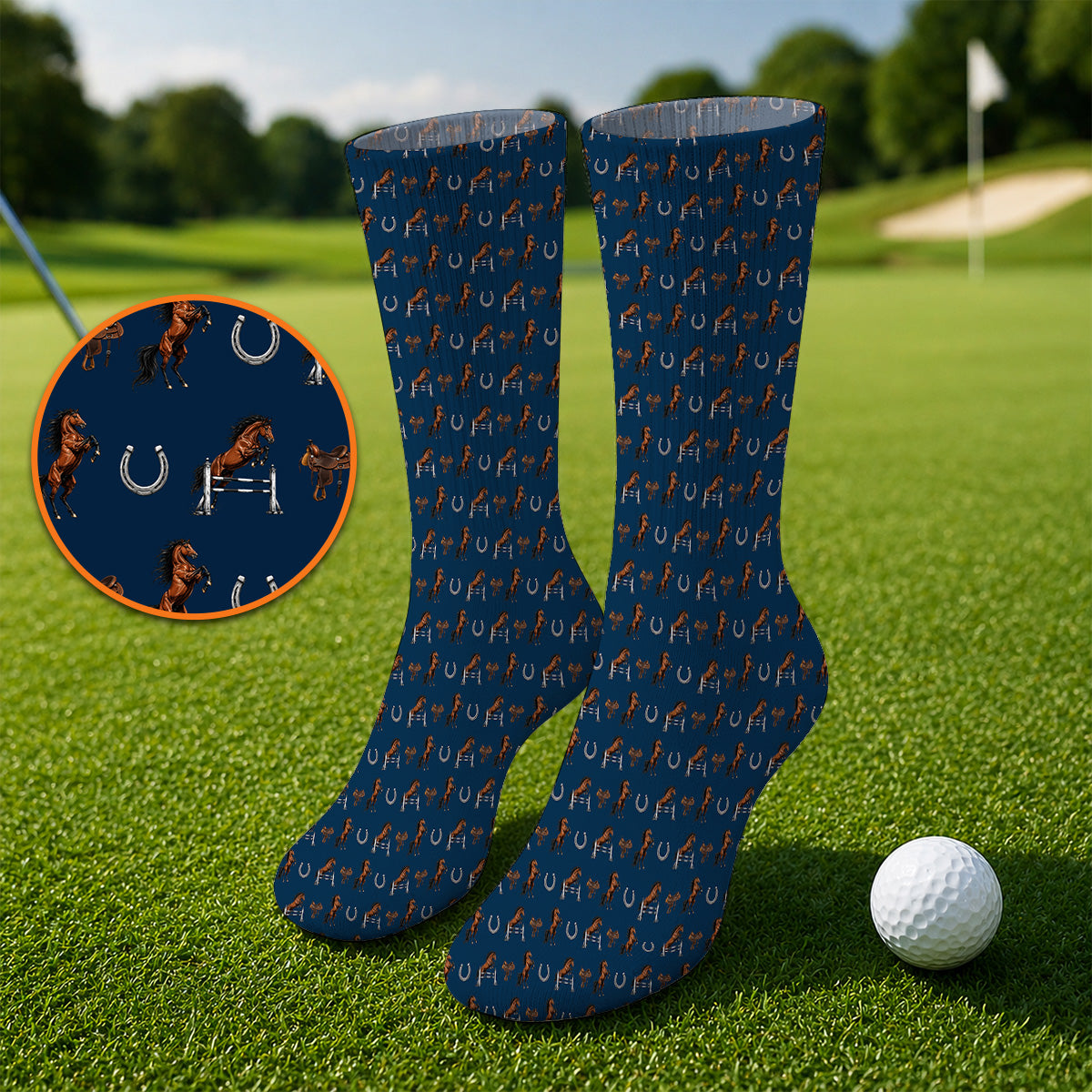 Funny Horse Golf Pattern Socks, American Quarter Horse Golf Socks, Western Horse Gift for Golfers