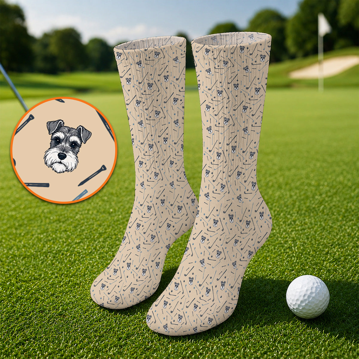 Crazy Miniature Schnauzer Pattern Golf Socks, Mini Schnauzer Golf Sock, Dog Lover Golf Gift