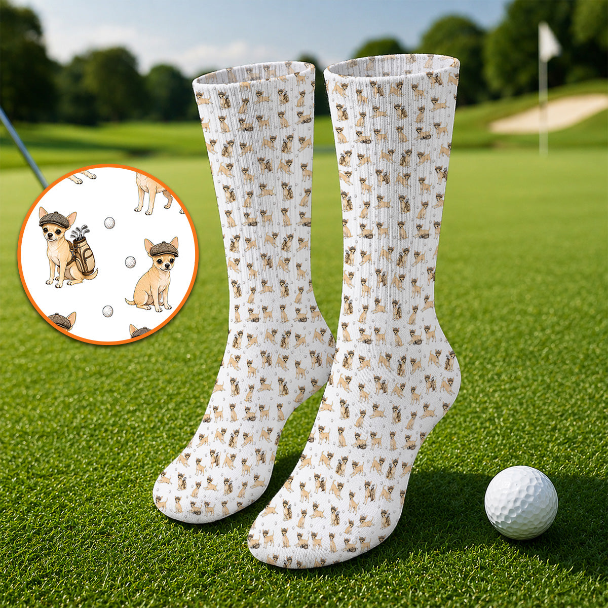 Funny Chihuahua Golf Socks, Cute Chihuahua Pattern Golf Sock for Dog Lovers, Golf Gift For Golfer