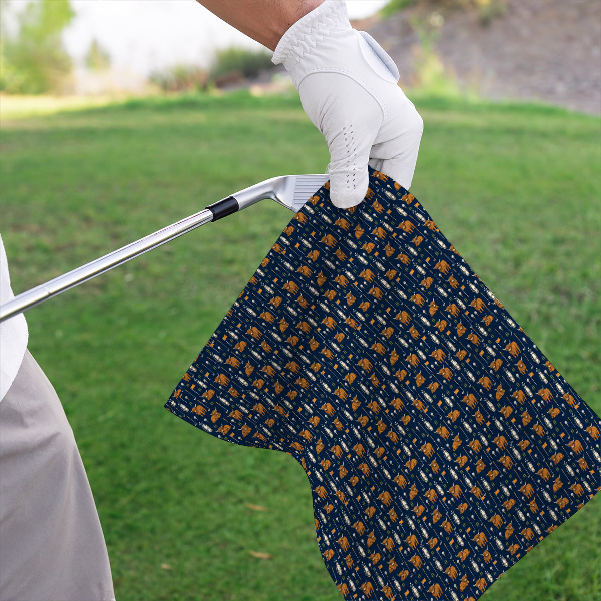 Highland Cow Fairway Towels, Highland Cow Golf Pattern Towel, Golf Gift For Golfer