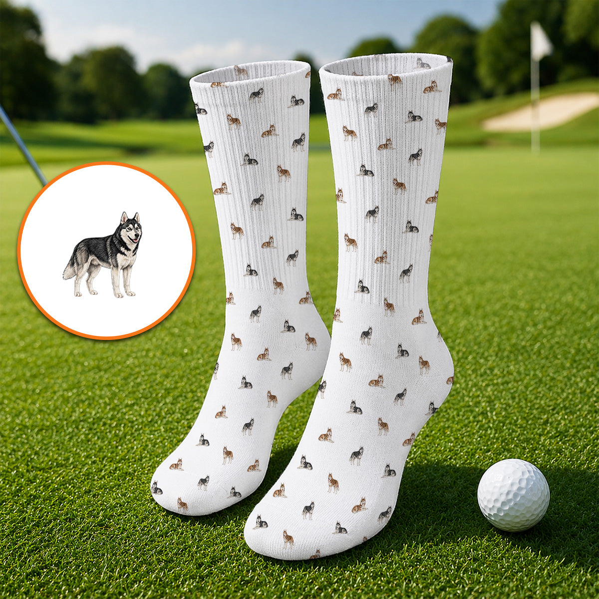 Funny Husky Sibir Golf Socks, Husky Pattern Golf Sock For Golfer, Golf Gift For Dog Lover