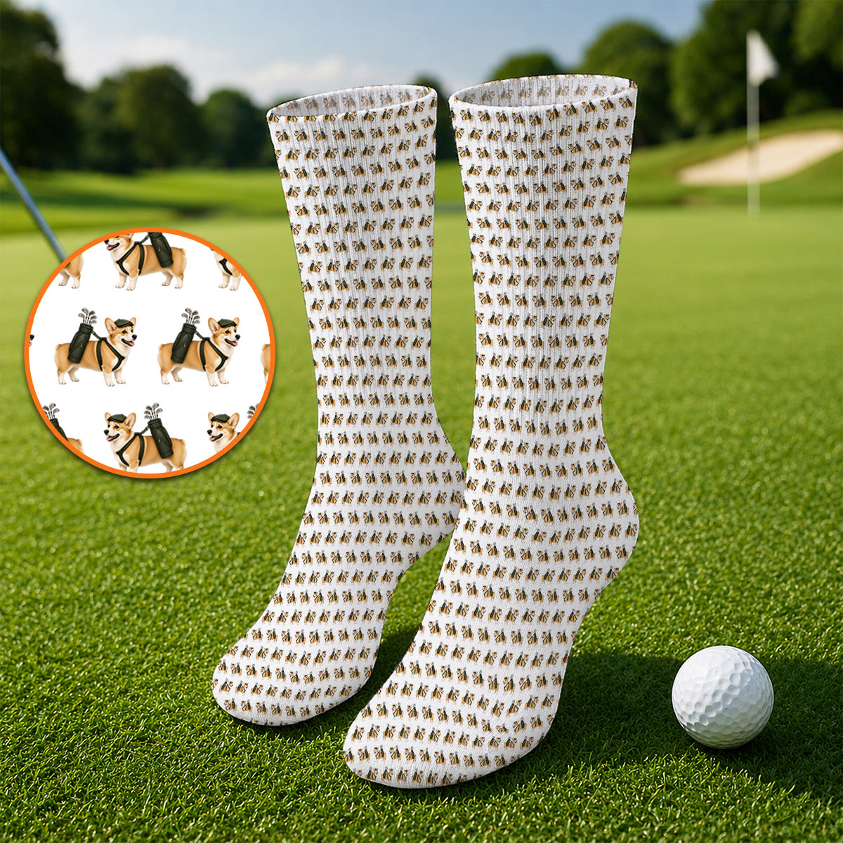 Funny Corgi Golf Socks For Golfer, Corgi Pattern Golf Sock, Dog Lover Golf Gift