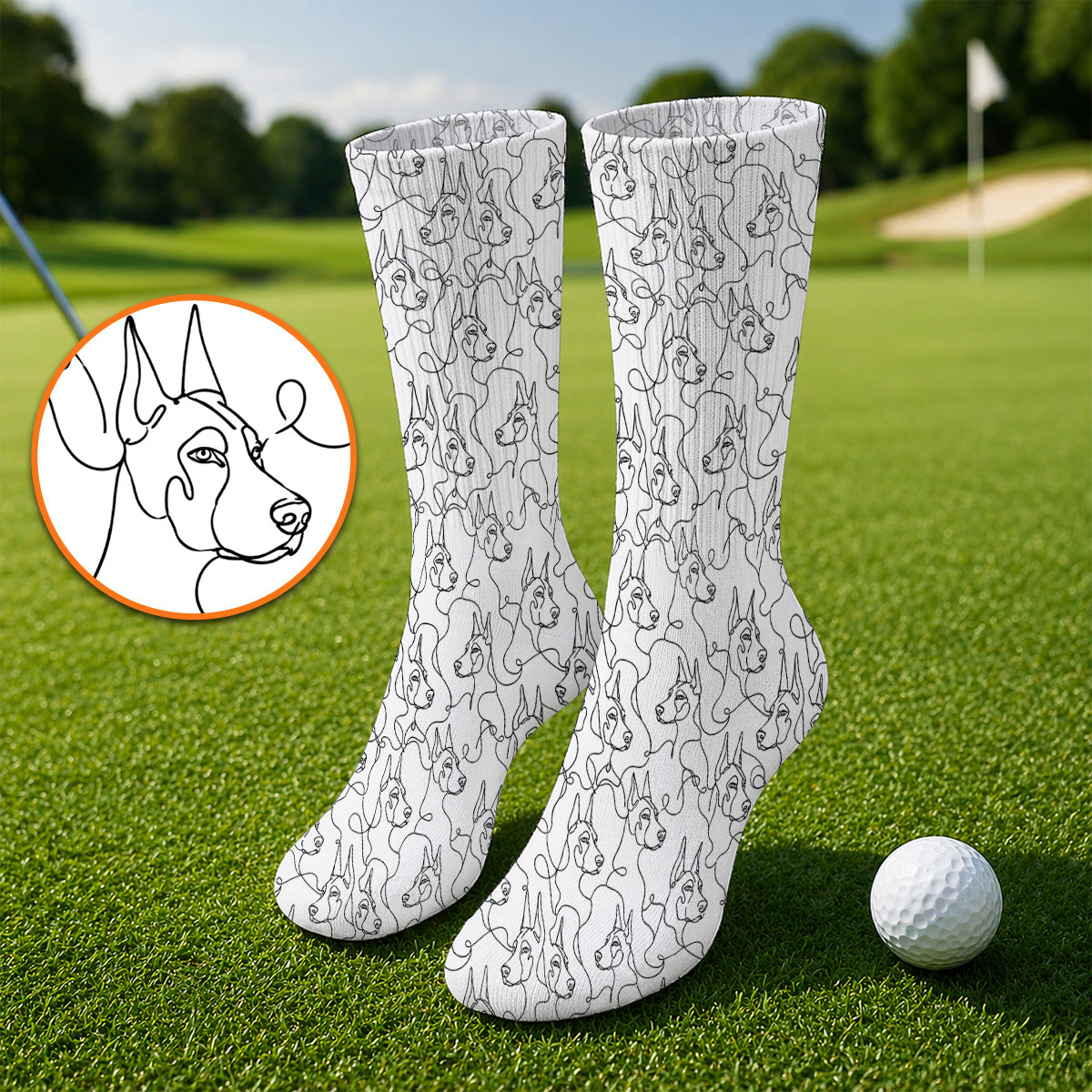 Doberman Line Art Golf Socks, Minimalist Doberman Pattern Golf Sock, Dog Lover Golf Gift