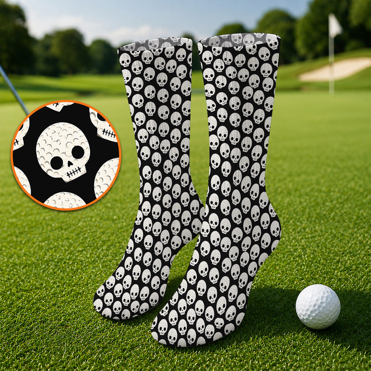 Crazy Skeleton Golf Socks, Skeleton Pattern Golf Sock, Golf Gift For Golfer