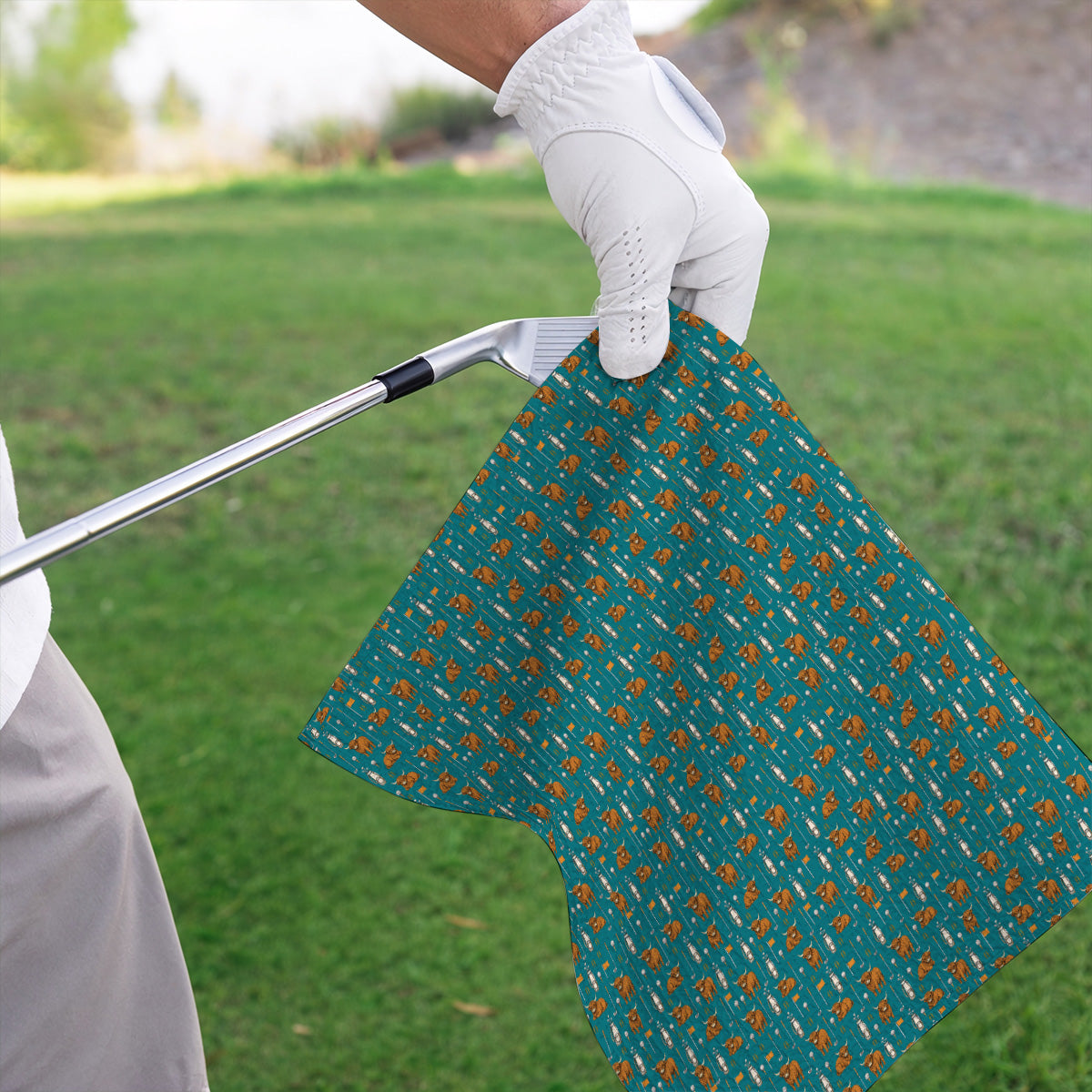 Highland Cow Fairway Towels, Highland Cow Golf Pattern Towel, Golf Gift For Golfer