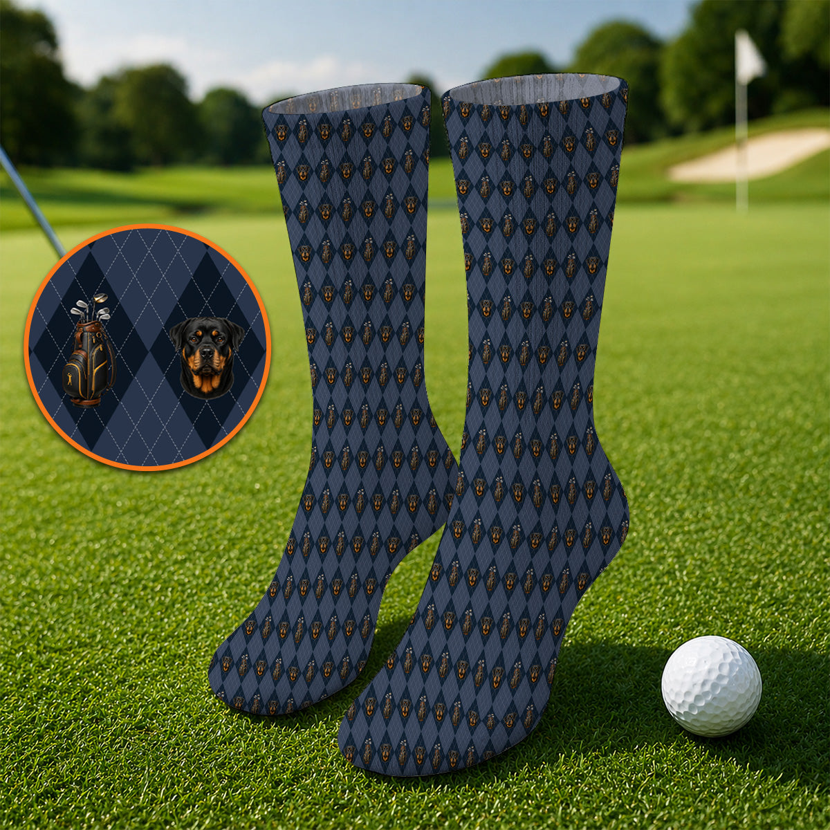 Rottweiler Argyle Pattern Golf Socks, Crazy Rottweiler Golf Sock, Dog Lover Golf Gift
