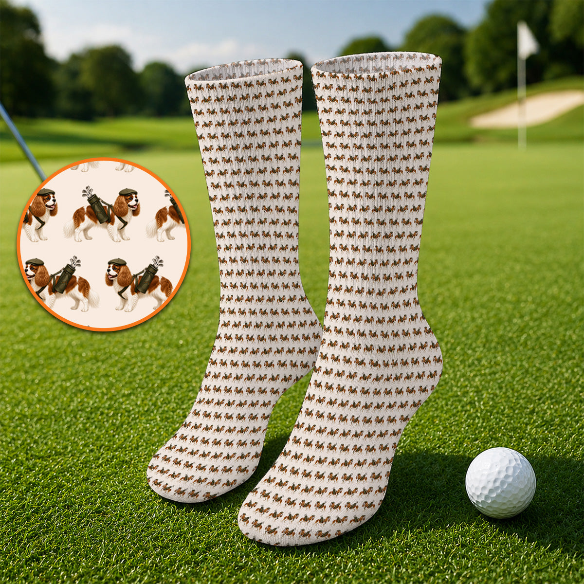 Cavalier King Charles Spaniel Golf Socks, Funny Cavalier Golf Sock, Golf Gift For Dog Lovers