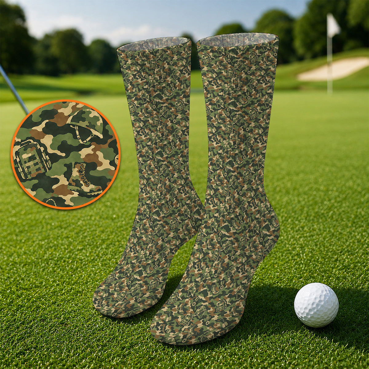 Veteran Camo Golf Socks, Army Camouflage Golf Sock, Golf Gift For Golfers