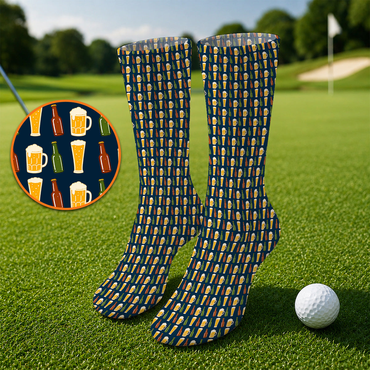 Beer Bottles Golf Socks, Vintage Beer Pattern Golf Sock, Funny Golf Gift For Golfer