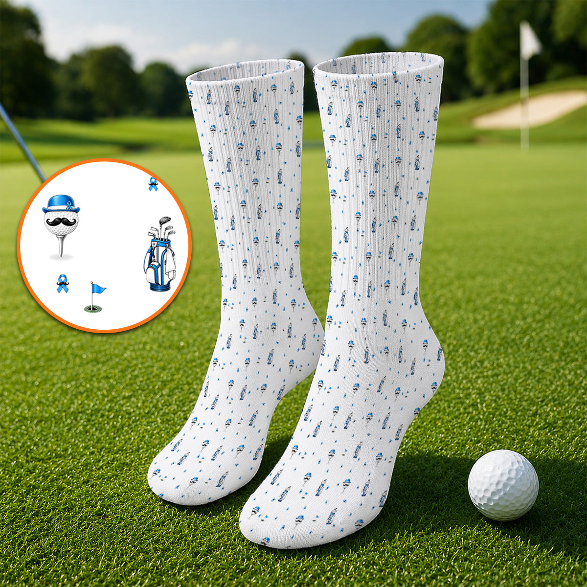 Blue Ribbon Golf Socks, Prostate Cancer Awareness Golf Sock, Golf Gift for Golfer
