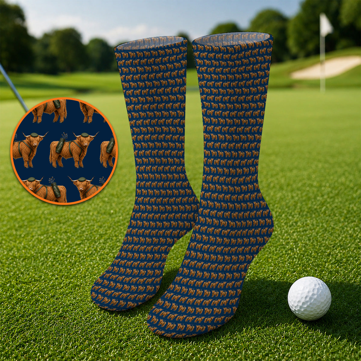 Crazy Highland Cow Caddie Socks, Highland Cow Golf Sock, Golfer Gift For Golfers
