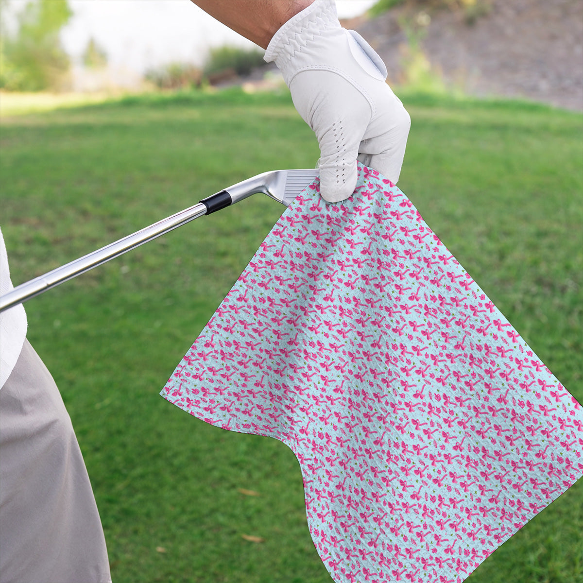 Fight With Every Swing Breast Cancer Awareness Golf Towels, Pink Ribbon & Golf Pattern Towel, Support Gift for Golfers