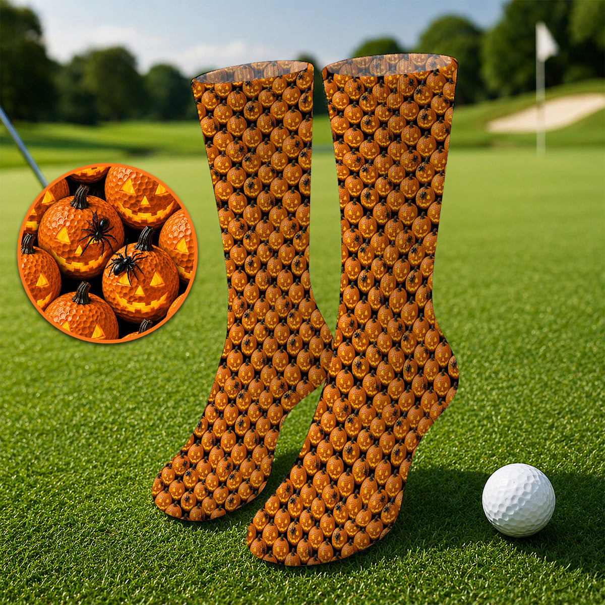 Jack-O'-Lantern Golf Socks, Halloween Pumpkin Pattern Golf Sock, Crazy Golf Gift For Golfer