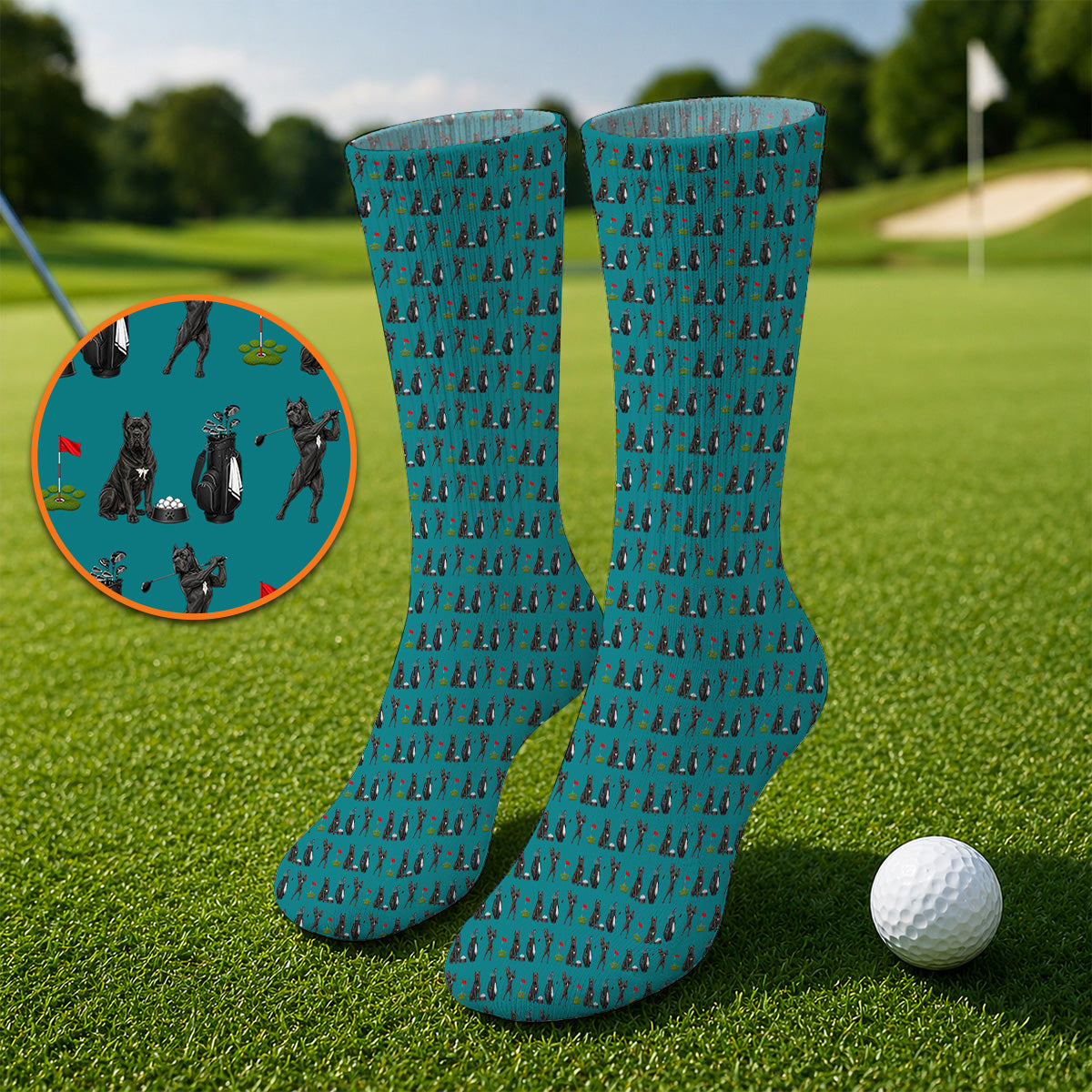 Cane Corso Golf Socks, Black Cane Corso Golf Pattern Sock for Dog Lovers, Funny Golf Gift for Golfers
