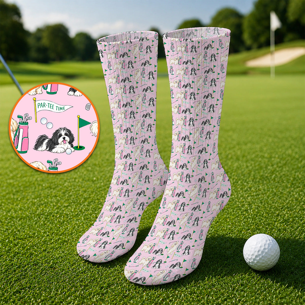 Havanese Pattern Golf Socks, Cute Havanese Golf Sock, Crazy Golf Gift for Golfer