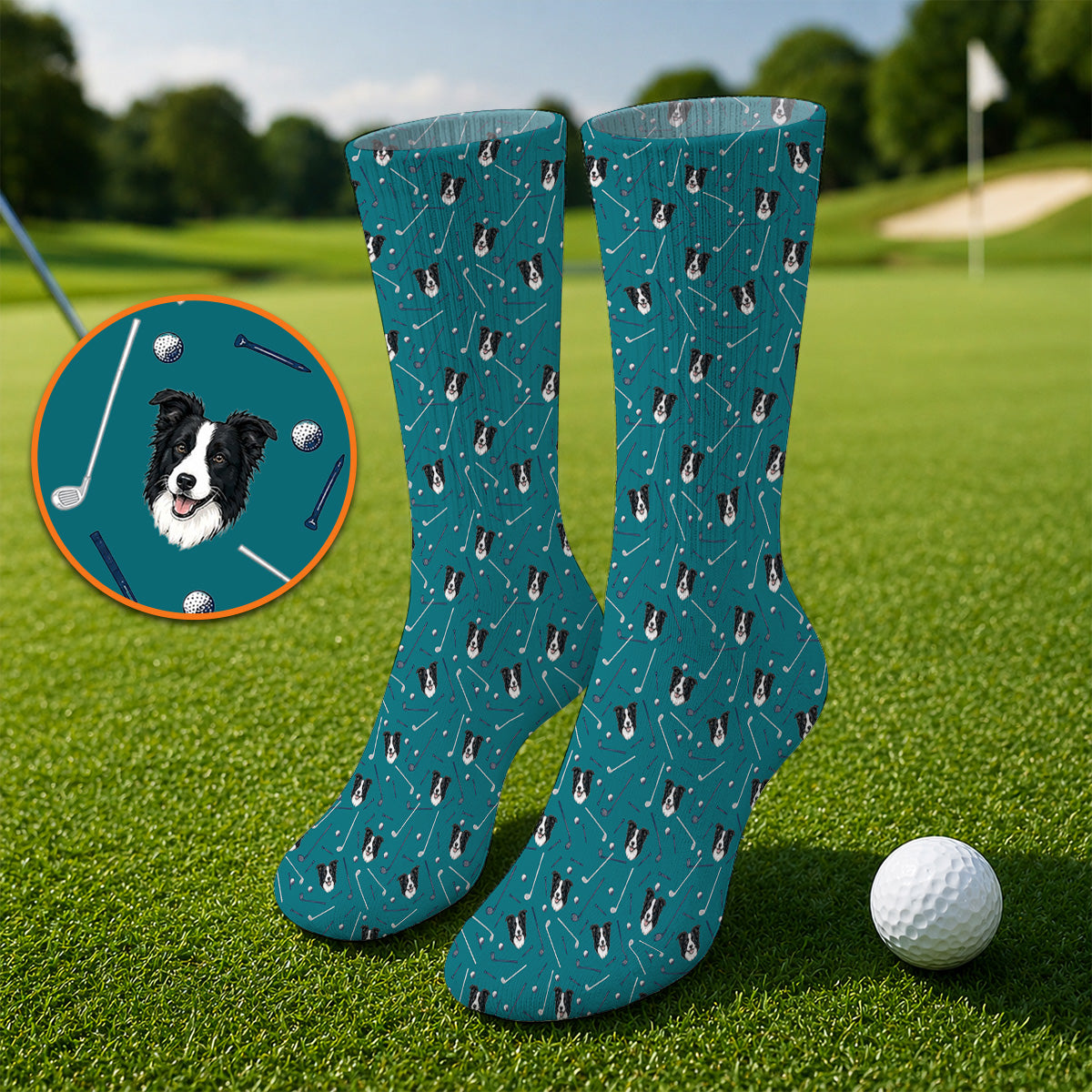 Funny Border Collie Golf Socks, Border Collie Pattern Golf Sock for Dog Lovers, Golf Gift for Golfer