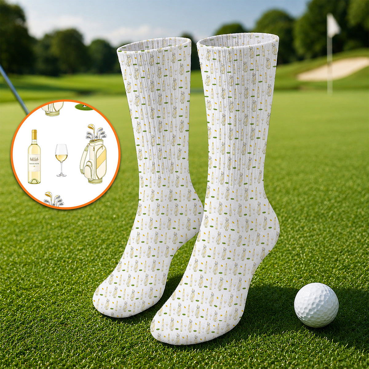 White Wine Pattern Golf Socks, Elegant Winery Golf Sock, Wine Golf Gift For Golfer