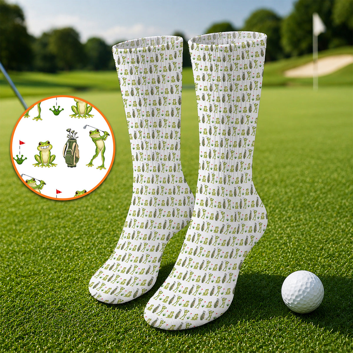 Frog Golf Socks, Cute Frog Golf Pattern Sock, Crazy Golf Gift For Golfers
