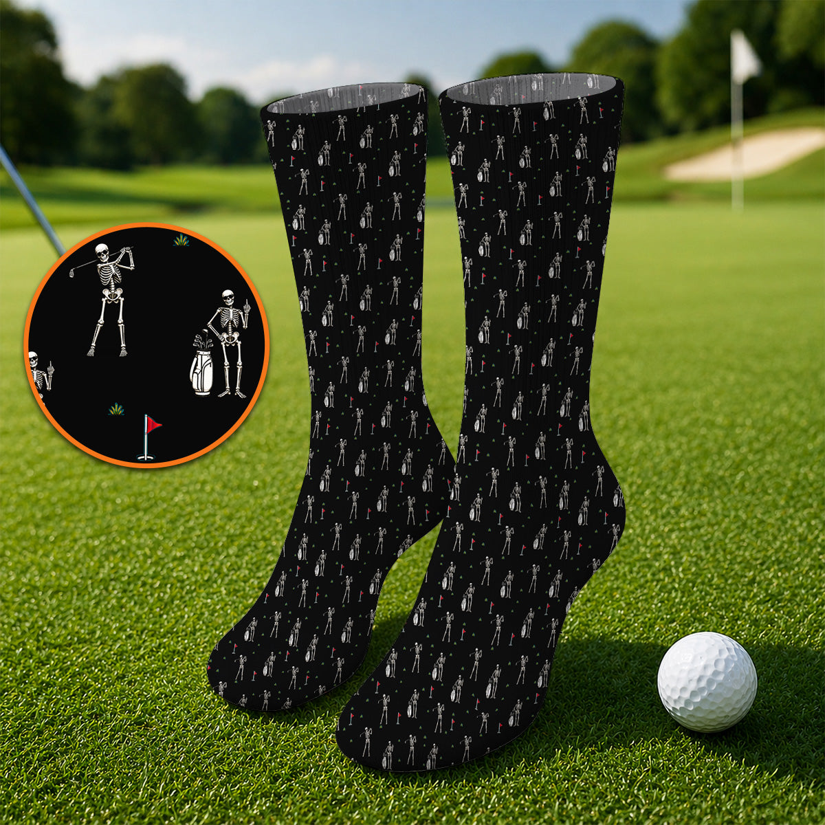 Funny Skeleton Golf Socks, Skeleton Pattern Golf Sock, Golf Gift For Golfer
