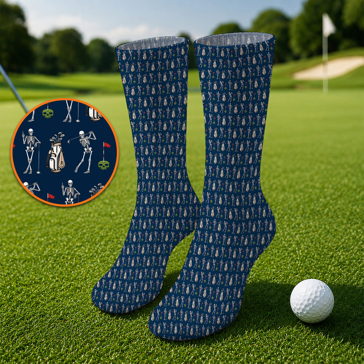 Skeleton Pattern Golf Socks, Funny Skeleton Golf Sock, Golf Gift For Golfer